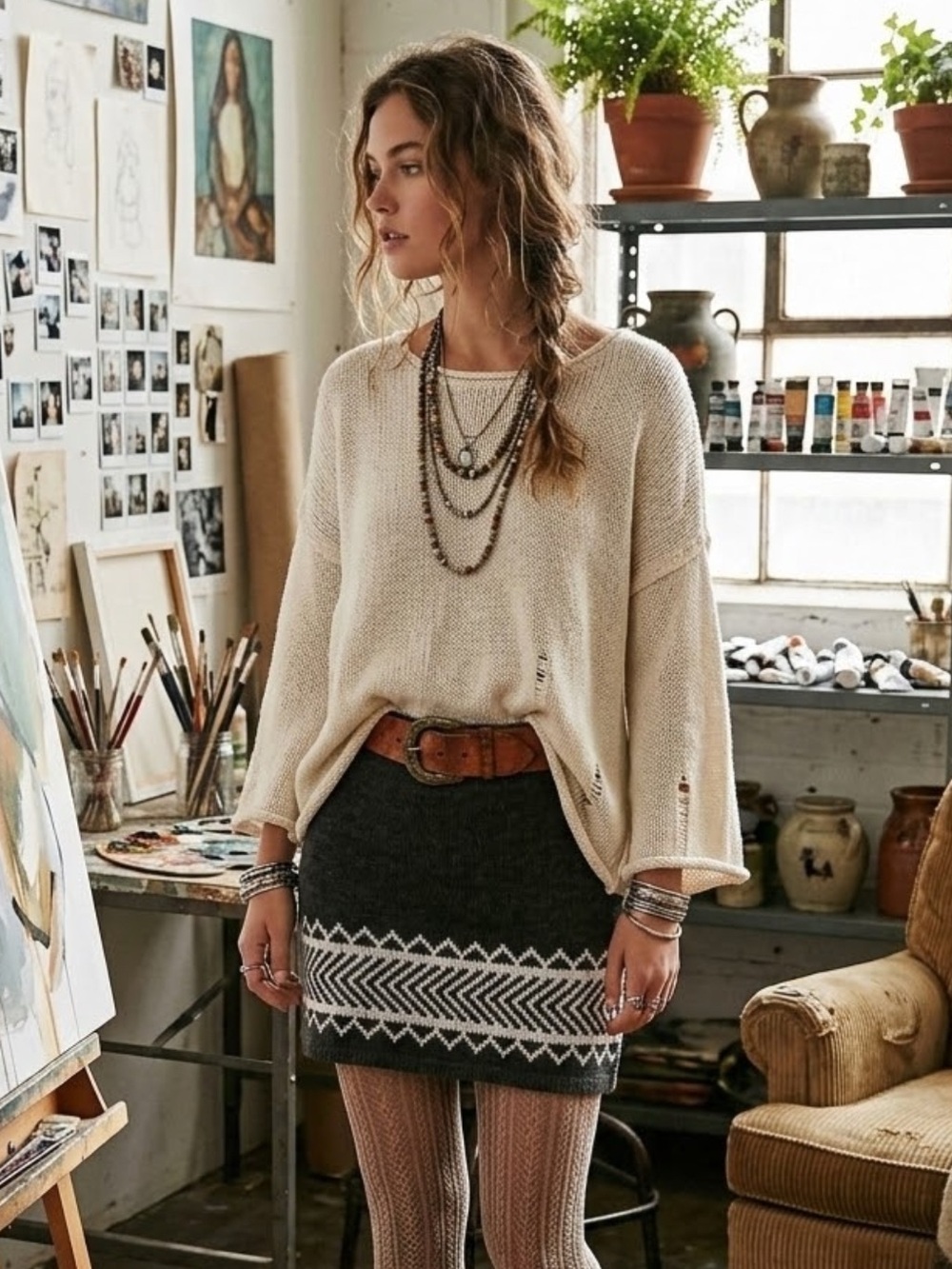 Dee’s Loominary, hand knitted wool skirt.